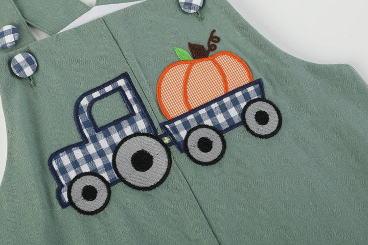 Green Pumpkin Tractor Overalls - Premium baby and Toddler Outfits from Lil Cactus - Just $34.95! Shop now at Pat's Monograms