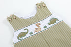Green Dinosaur Smocked Overalls — Lil Cactus Baby & Toddler Outfits