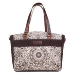 Canvas & Leather Women's Tote Bag - Timberwolf/Van Dyke — Sixtease Bags USA