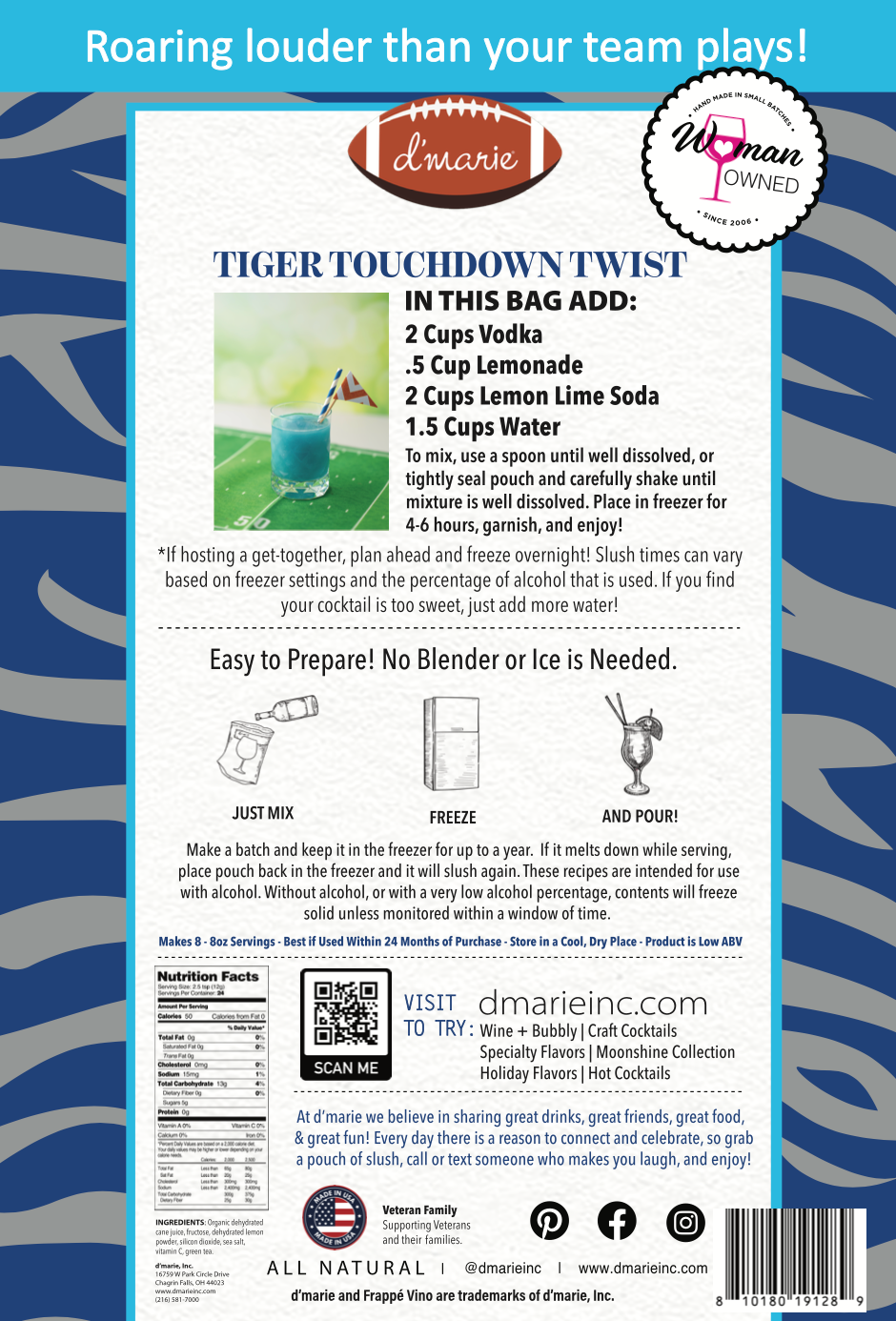 University of Memphis: Tiger Touchdown Twist Cocktail Mix - Ready-To-Freeze Cocktail