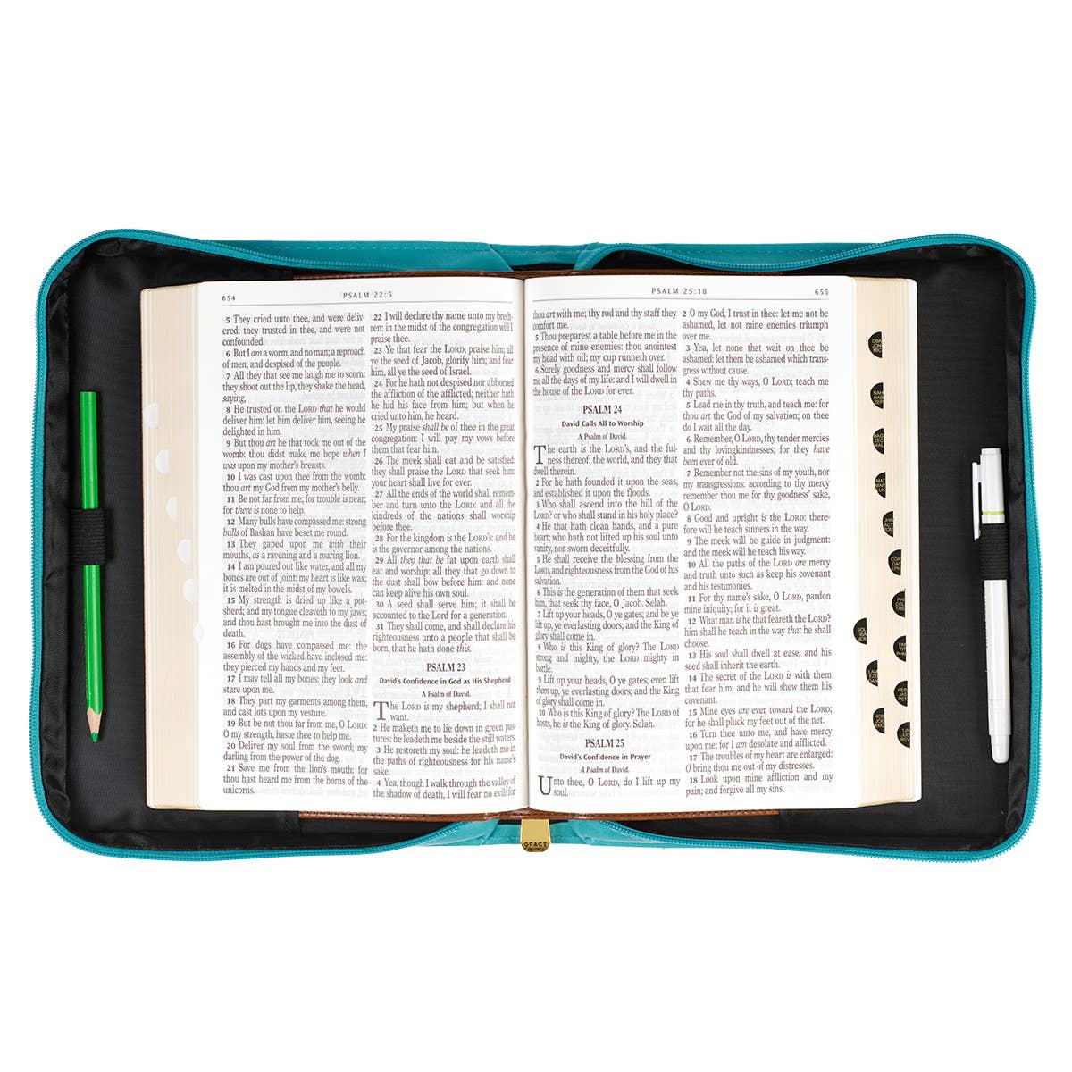 Amazing Grace Floral Teal Faux Leather Bible Cover — Christian Art Gifts Books and Devotionals
