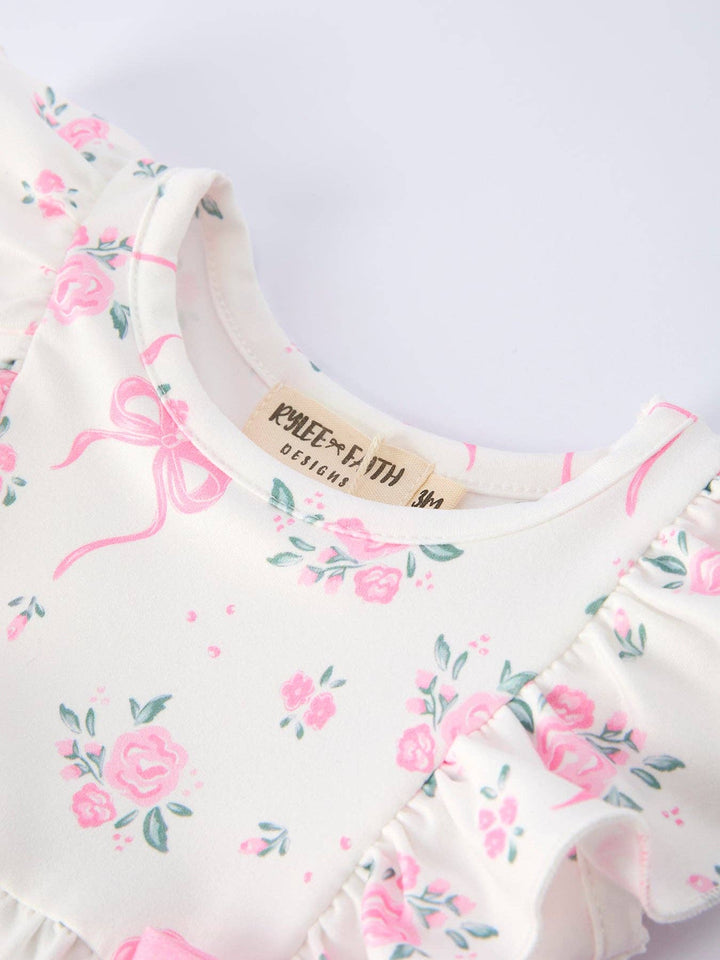 Floral Baby Girls Bow Ruffle Romper - Premium Baby & Toddler Outfits from Rylee Faith Designs - Just $26.95! Shop now at Pat's Monograms