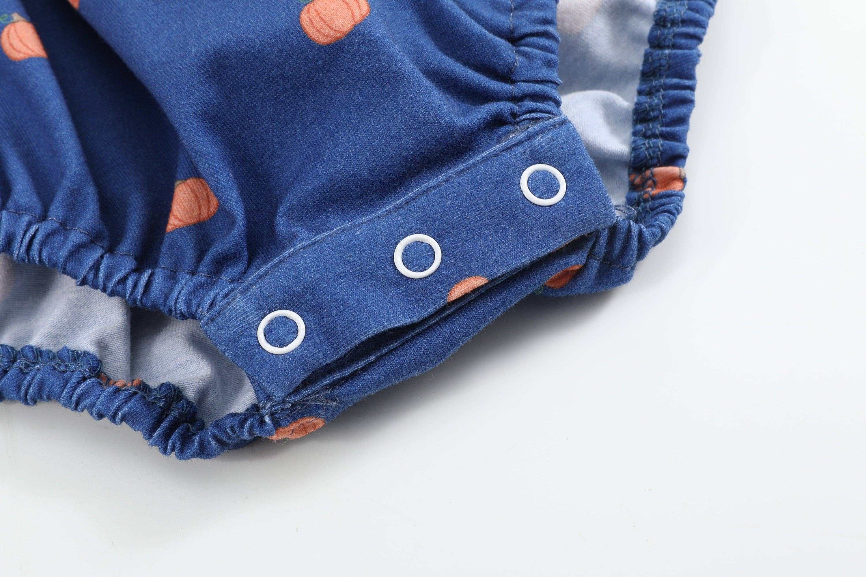 Blue Pumpkin Print Knit Smocked Romper - Premium  from Lil Cactus - Just $36! Shop now at Pat's Monograms