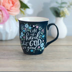 God is Good Navy Floral Ceramic Coffee Mug — Christian Art Gifts gift item