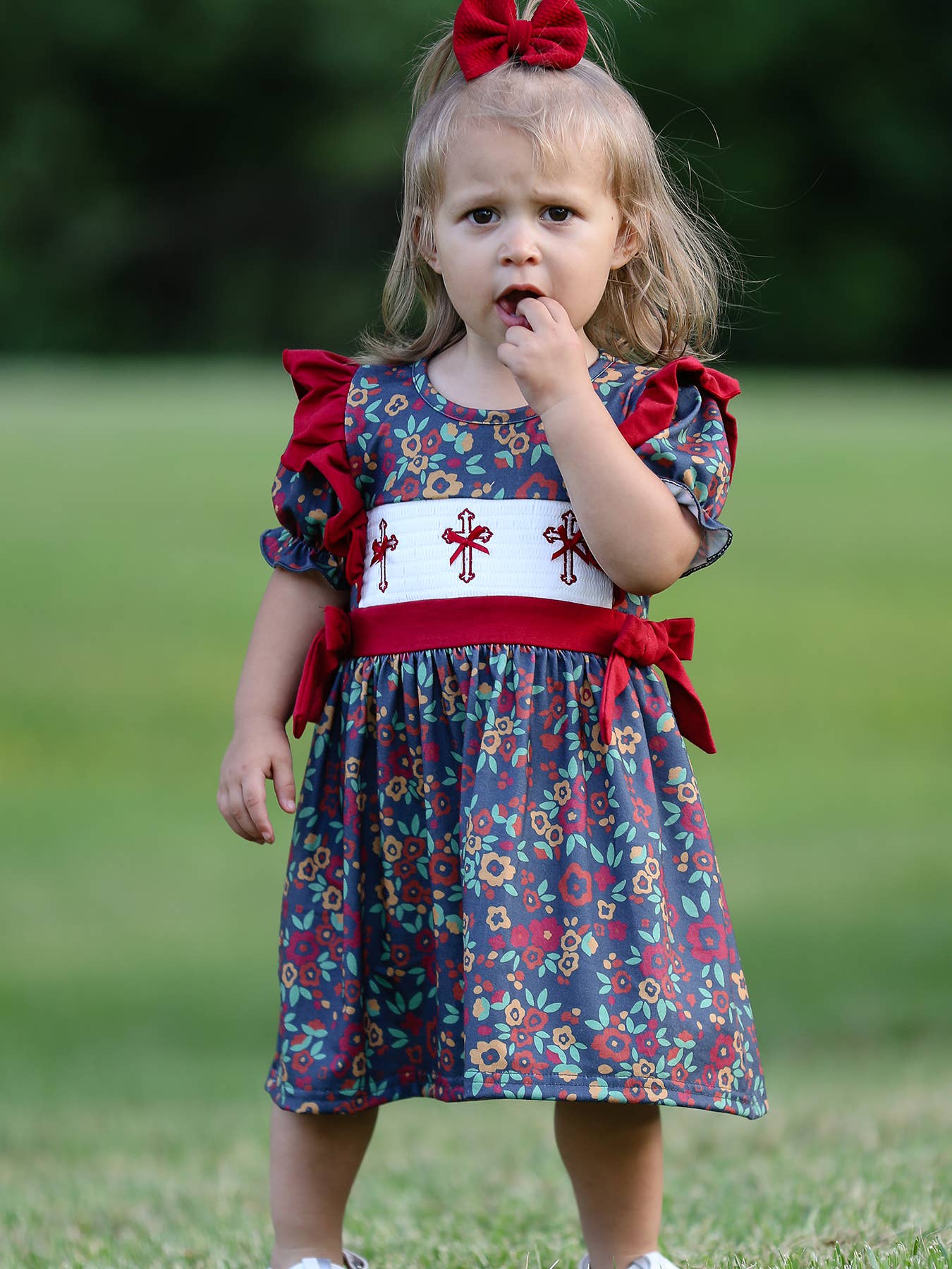 Vintage Floral Smocked Cross Bishop Dress - Premium Baby & Toddler Dresses from Rylee Faith Designs - Just $28.95! Shop now at Pat's Monograms