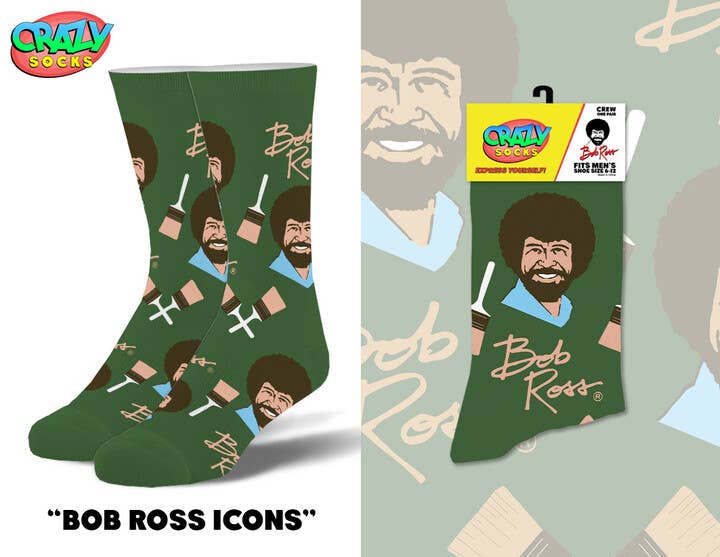Bob Ross Icons - Mens Crew Folded - Premium socks from Crazy Socks - Just $8! Shop now at Pat's Monograms