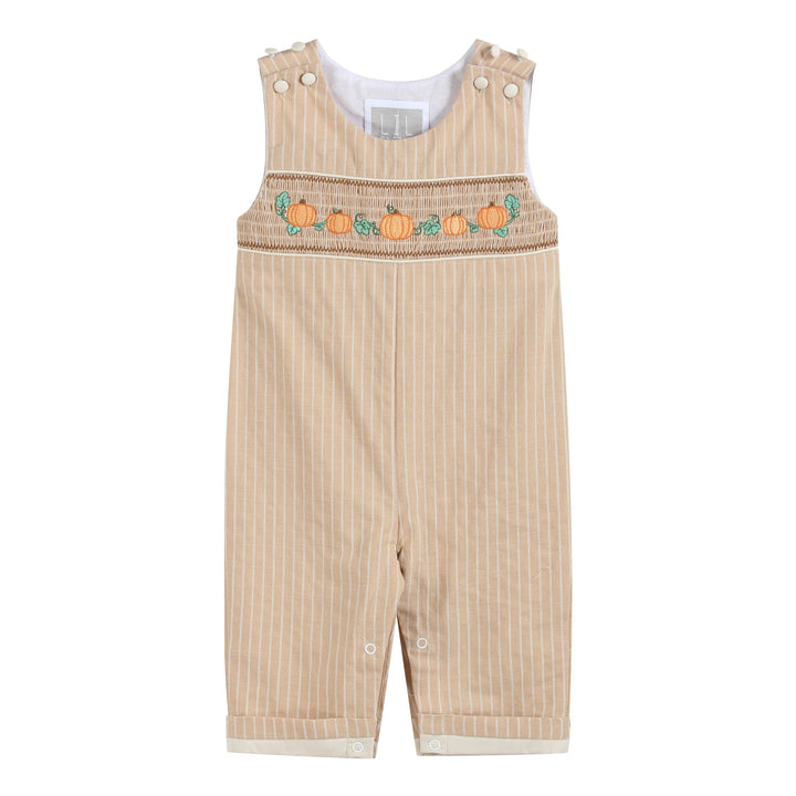 Light Brown Pinstripe Pumpkin Smocked Overalls - Premium Baby & Toddler Outfits from Lil Cactus - Just $38.95! Shop now at Pat's Monograms