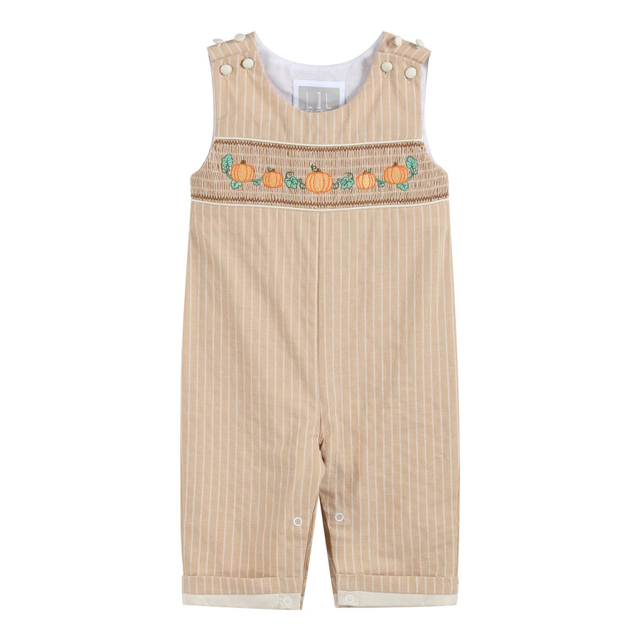 Light Brown Pinstripe Pumpkin Smocked Overalls - Premium Baby & Toddler Outfits from Lil Cactus - Just $38.95! Shop now at Pat's Monograms