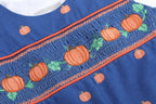 Blue Pumpkin Print Knit Smocked Overalls - Premium  from Lil Cactus - Just $36! Shop now at Pat's Monograms