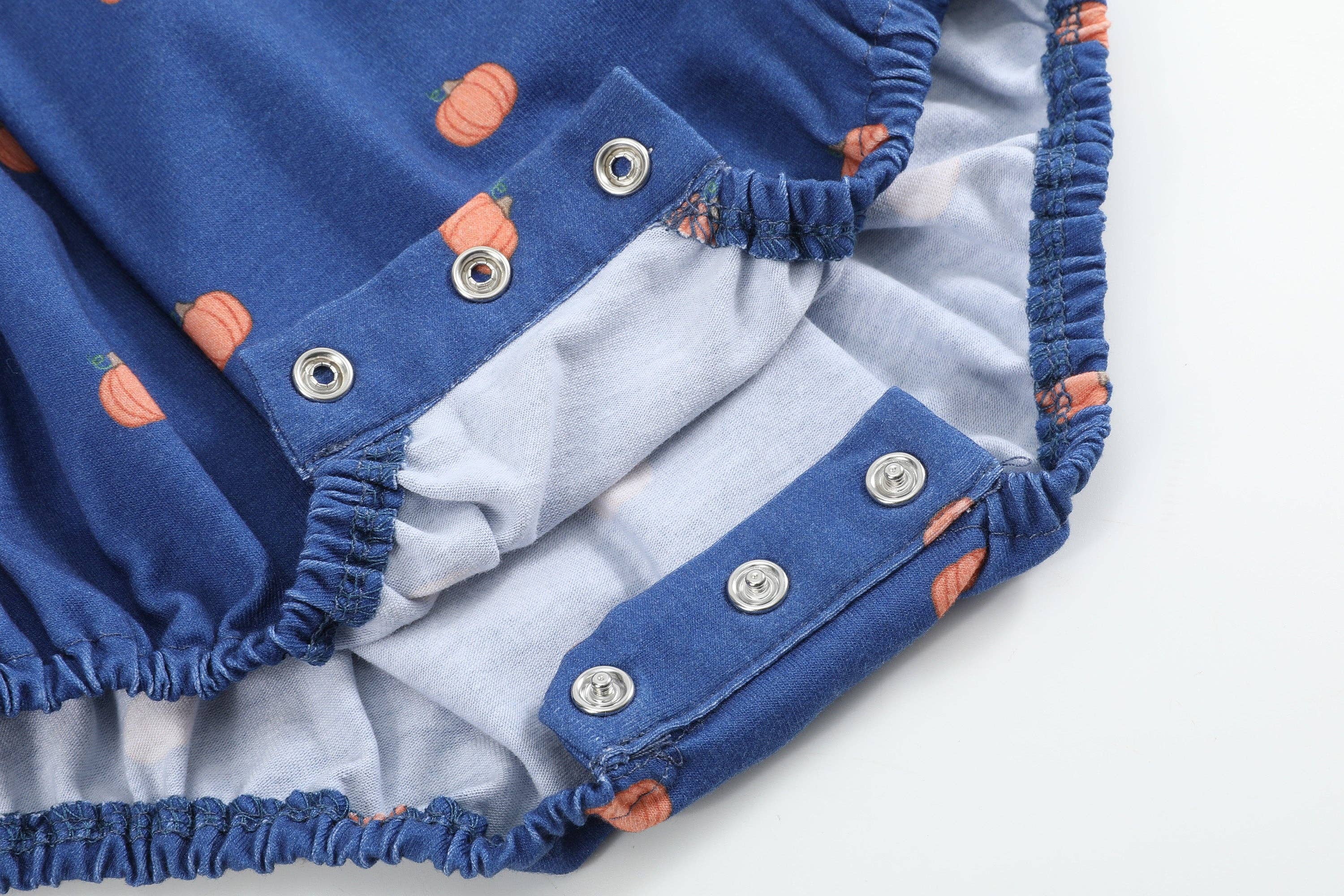 Blue Pumpkin Print Knit Smocked Romper - Premium  from Lil Cactus - Just $36! Shop now at Pat's Monograms