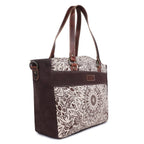 Canvas & Leather Women's Tote Bag - Timberwolf/Van Dyke — Sixtease Bags USA