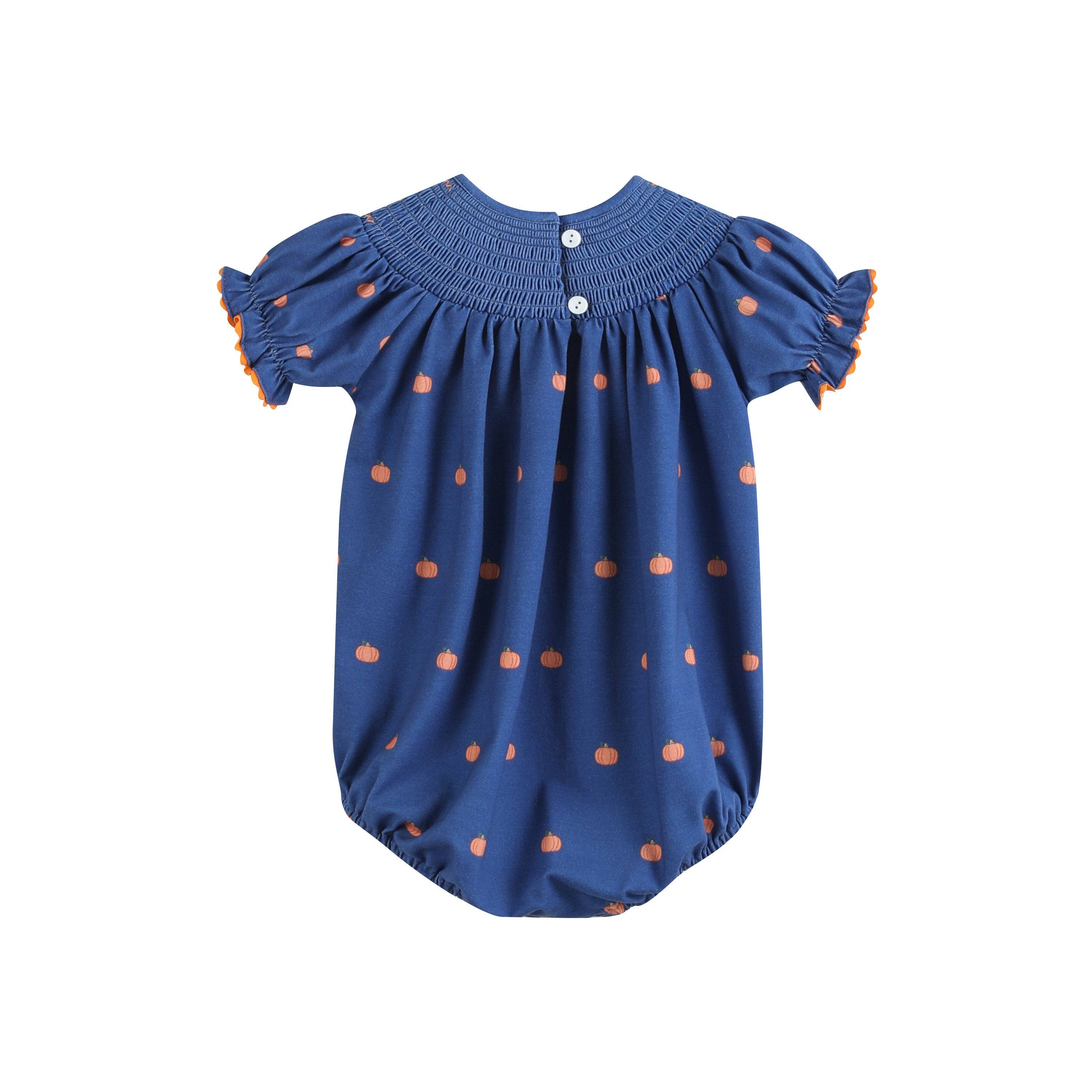 Blue Pumpkin Print Knit Smocked Romper - Premium  from Lil Cactus - Just $36! Shop now at Pat's Monograms