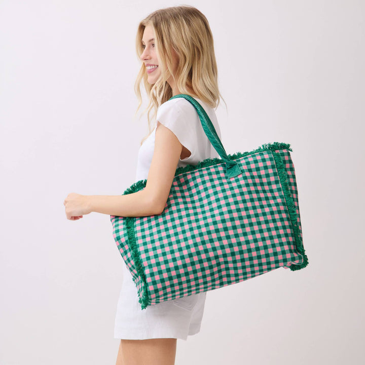 Gingham Check Frayed Trim Tote Bag - Premium tote bag from Hana - Just $22.95! Shop now at Pat's Monograms