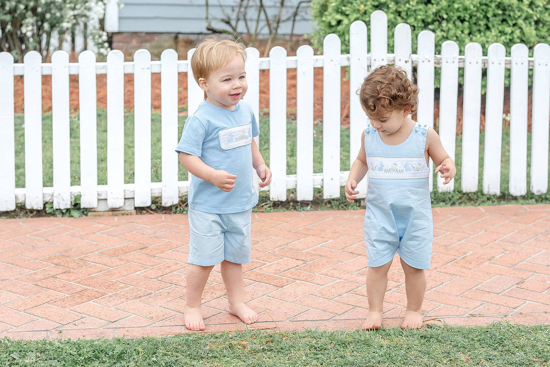 Light Blue Easter Smocked Shortalls - Premium Baby & Toddler Outfits from Lil Cactus - Just $38.95! Shop now at Pat's Monograms