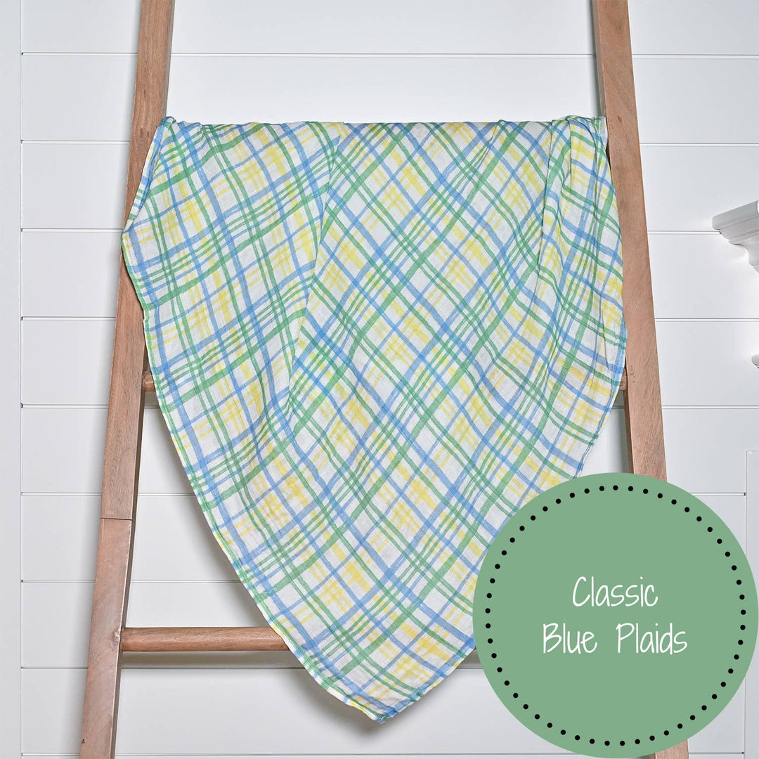 Blue Plaid Baby Muslin Swaddle Blanket - Premium Swaddle from LollyBanks - Just $19.99! Shop now at Pat's Monograms