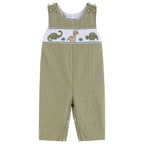 Green Dinosaur Smocked Overalls — Lil Cactus Baby & Toddler Outfits