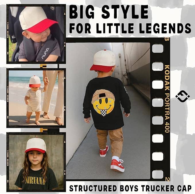 Kids/Baby Two Tone Vintage Cap - Red/Beige - Premium Trucker Cap from Funky Junque - Just $15.95! Shop now at Pat's Monograms