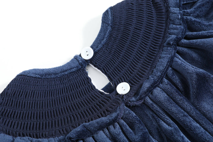 Blue Velvet Silver Bows Smocked Ruffle Bishop Dress - Premium Baby & Toddler Dresses from Lil Cactus - Just $38.95! Shop now at Pat's Monograms