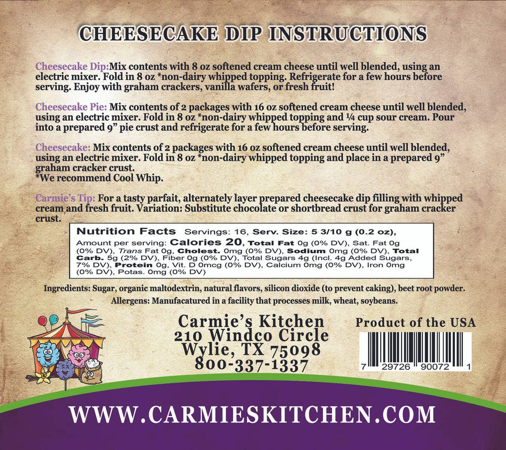 Carnival Cotton Candy Cheesecake Mix - Premium Gourmet Foods from Carmie's Kitchen - Just $5! Shop now at Pat's Monograms