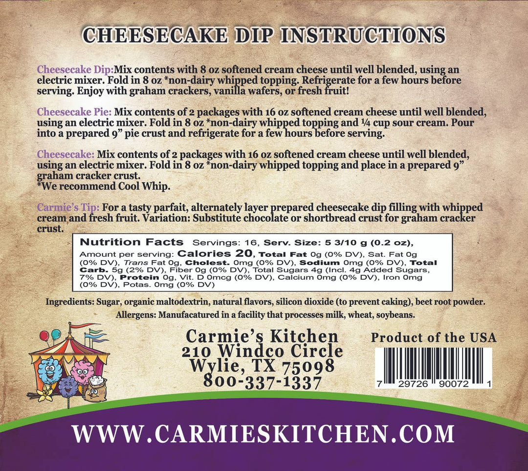Carnival Cotton Candy Cheesecake Mix - Premium Gourmet Foods from Carmie's Kitchen - Just $5! Shop now at Pat's Monograms