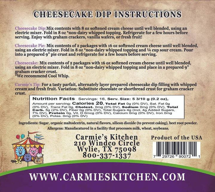Carnival Cotton Candy Cheesecake Mix - Premium Gourmet Foods from Carmie's Kitchen - Just $5! Shop now at Pat's Monograms