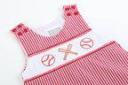Red Gingham Baseball Smocked Shortalls — Lil Cactus Baby & Toddler Outfits