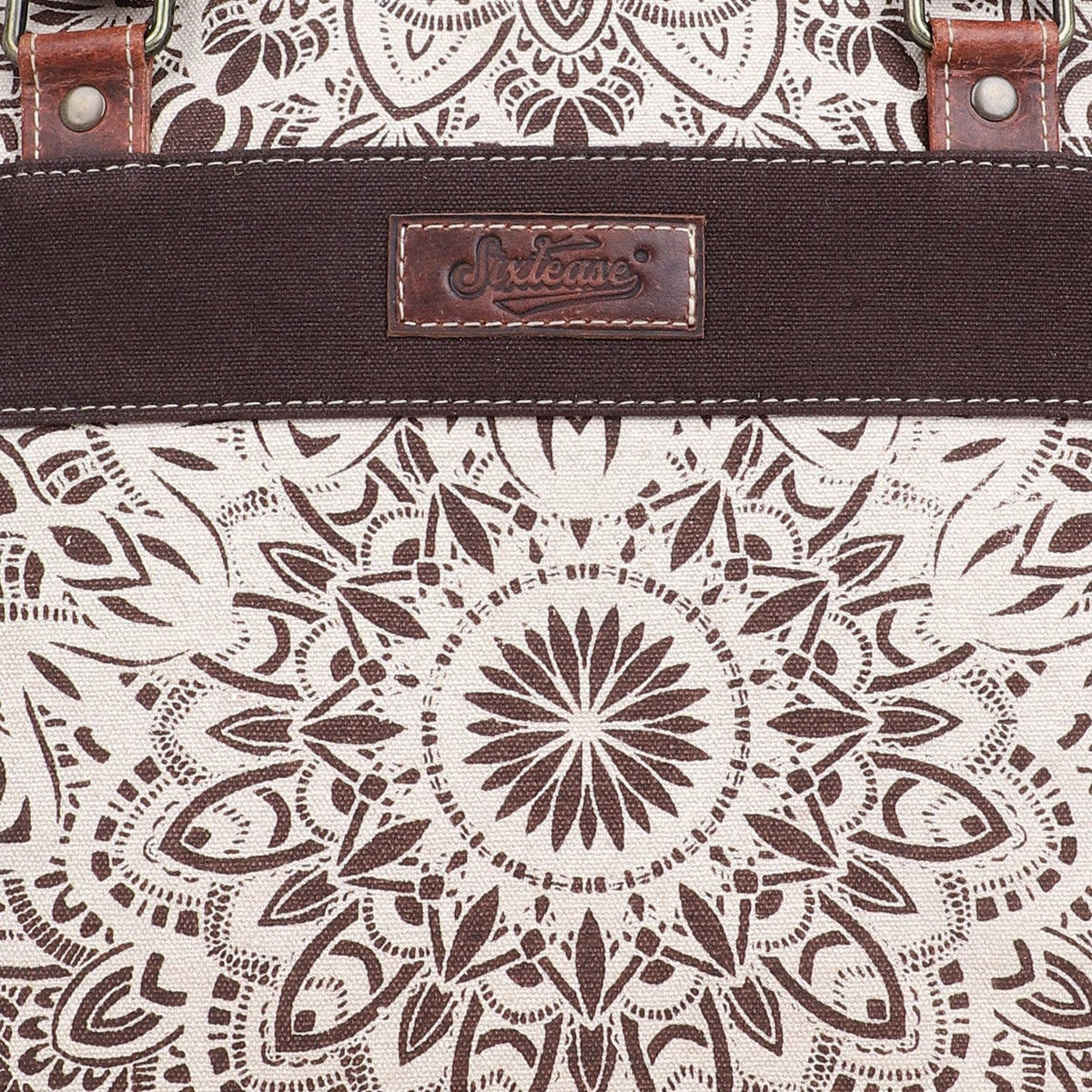 Canvas & Leather Women's Tote Bag - Timberwolf/Van Dyke — Sixtease Bags USA