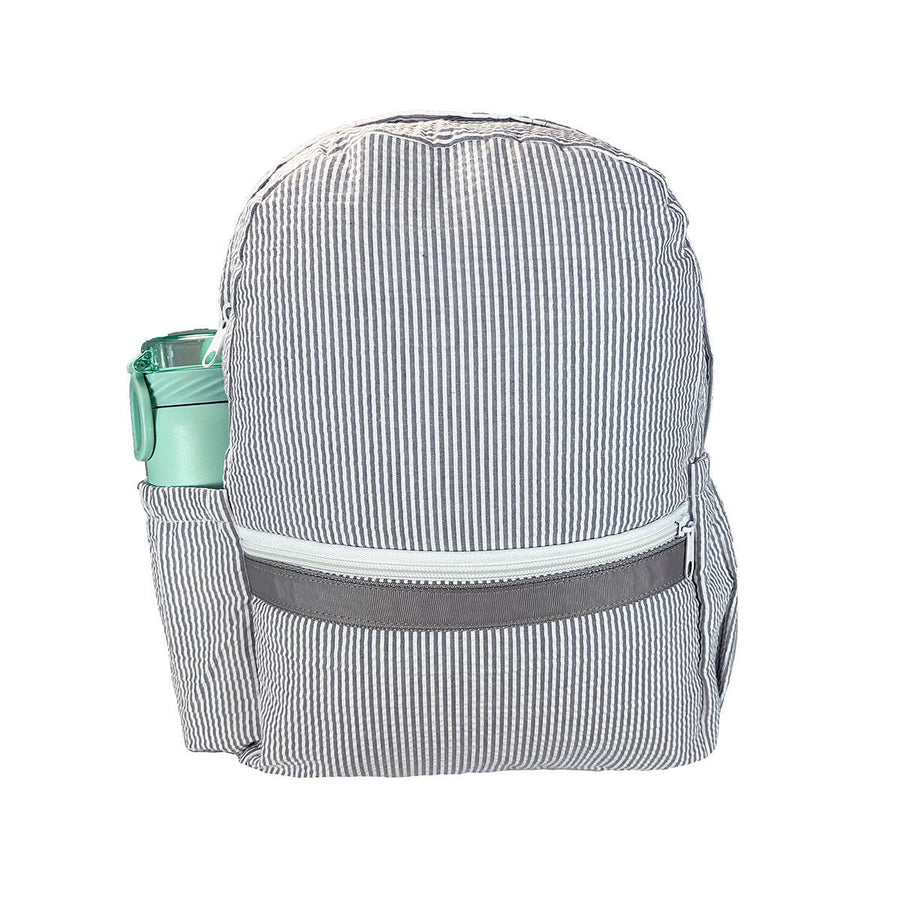 Grey Seersucker Medium Backpack w/ Pocket - Premium Backpack from Mint - Just $34.95! Shop now at Pat's Monograms