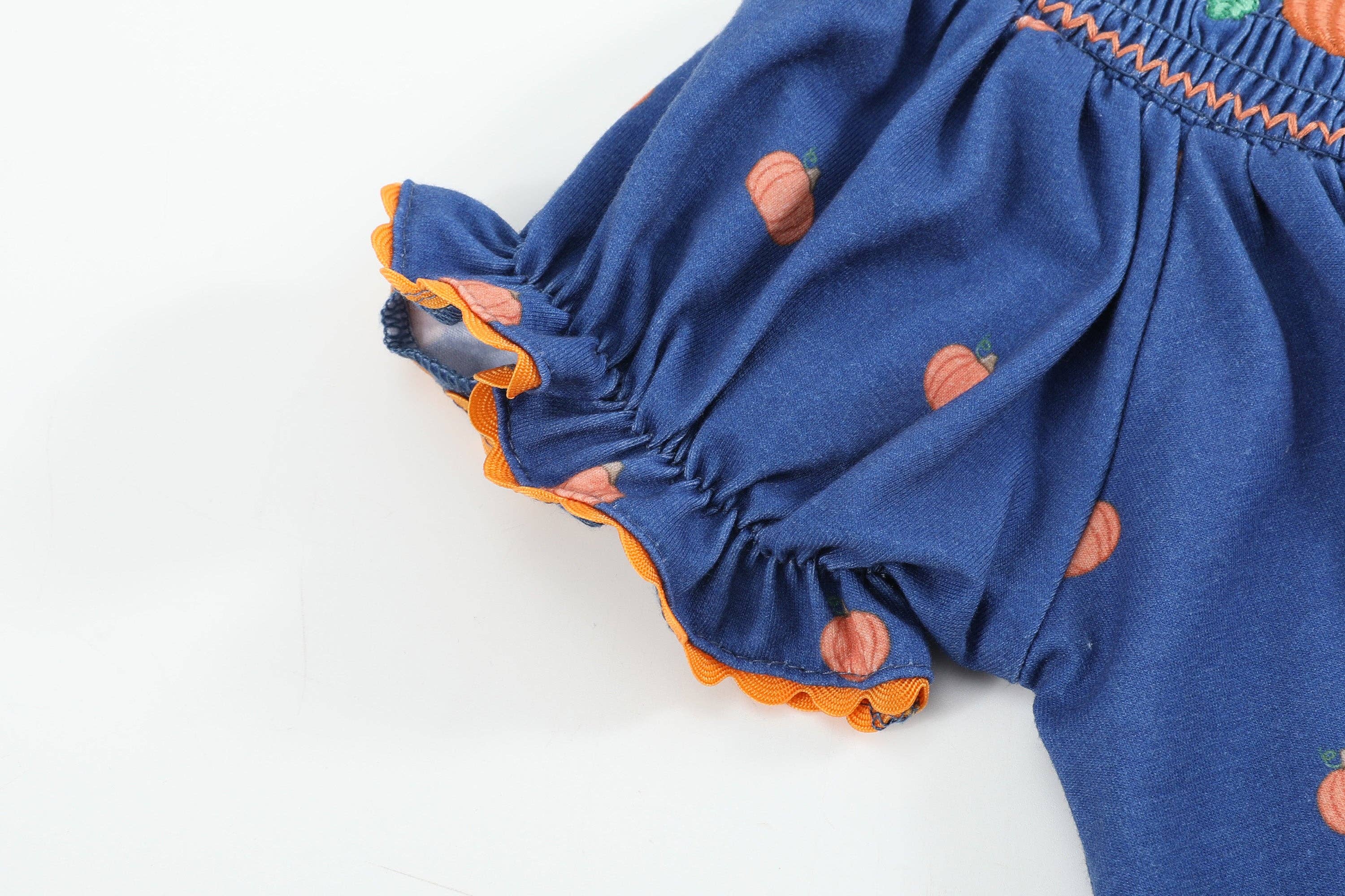 Blue Pumpkin Print Knit Smocked Bishop Dress - Premium  from Lil Cactus - Just $38! Shop now at Pat's Monograms