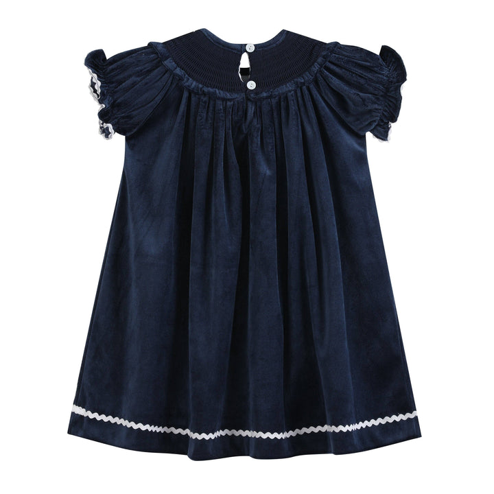 Blue Velvet Silver Bows Smocked Ruffle Bishop Dress - Premium Baby & Toddler Dresses from Lil Cactus - Just $38.95! Shop now at Pat's Monograms