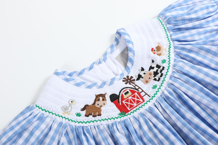 Blue Gingham Farm Smocked Bishop Dress - Premium Baby & Toddler Dresses from Lil Cactus - Just $38.95! Shop now at Pat's Monograms
