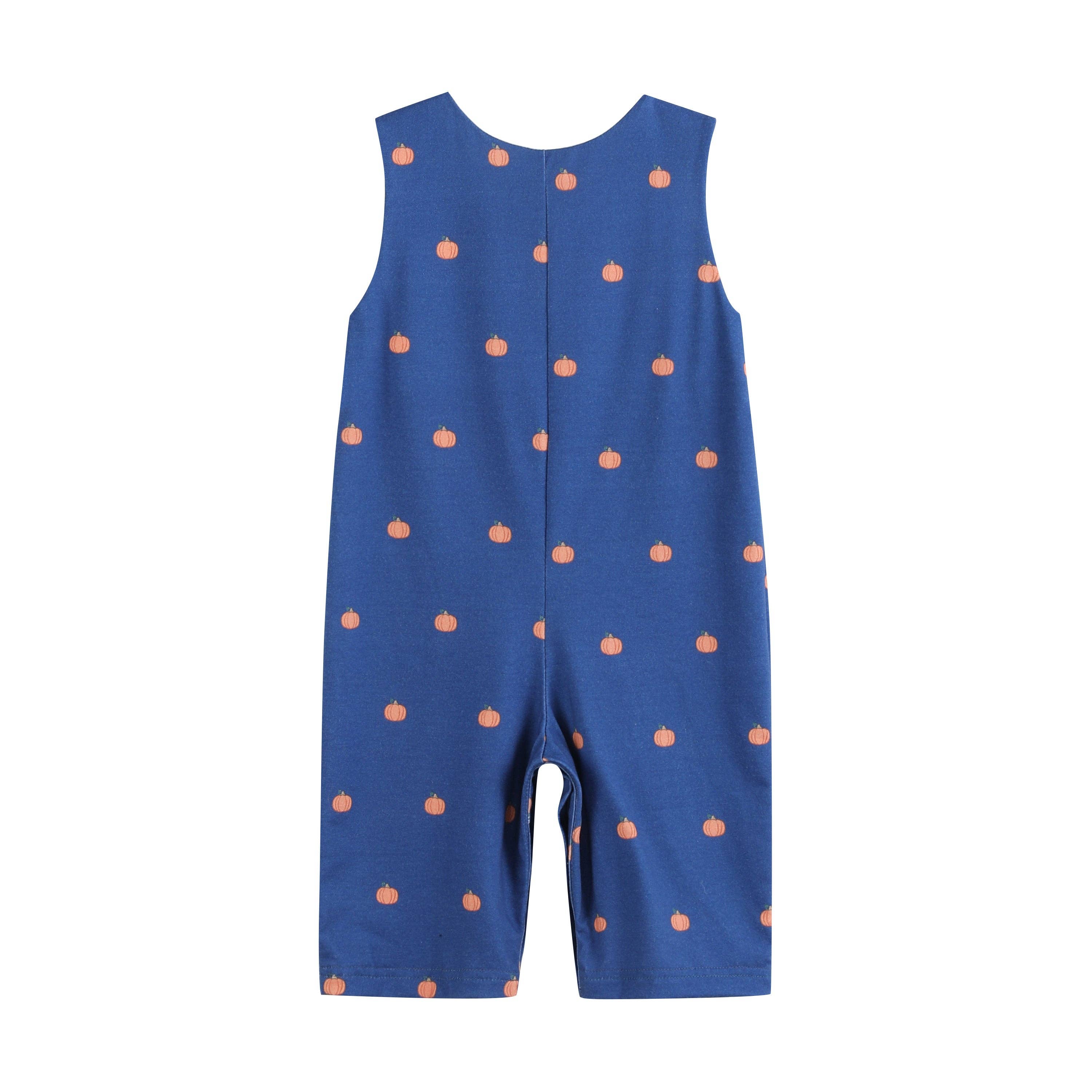 Blue Pumpkin Print Knit Smocked Overalls - Premium  from Lil Cactus - Just $36! Shop now at Pat's Monograms