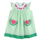 Green Seersucker Watermelon Smocked Bishop Dress — Lil Cactus Baby & Toddler Dresses
