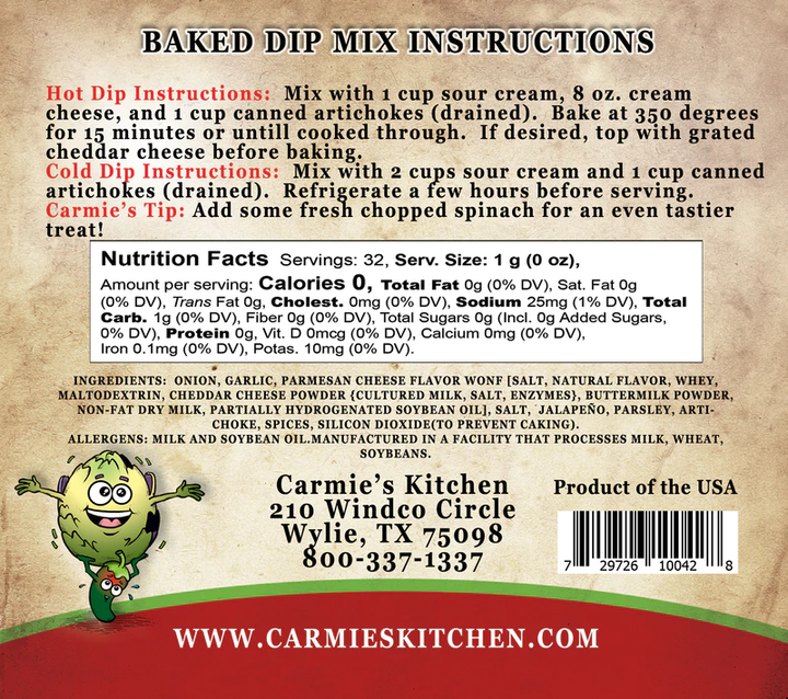Baked Artichoke Jalapeno Dip Mix - Premium Dips & Spreads from Carmie's Kitchen - Just $5! Shop now at Pat's Monograms
