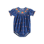 Blue Pumpkin Print Knit Smocked Romper - Premium  from Lil Cactus - Just $36! Shop now at Pat's Monograms