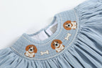 Light Blue Puppy Smocked Bishop Dress — Lil Cactus Baby & Toddler Dresses