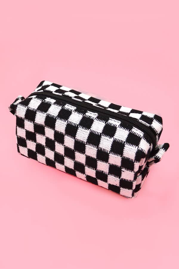 CHECKER MAKEUP COSMETIC POUCH BAG — JOSSLYN by Wall to Wall Cosmetic Bag