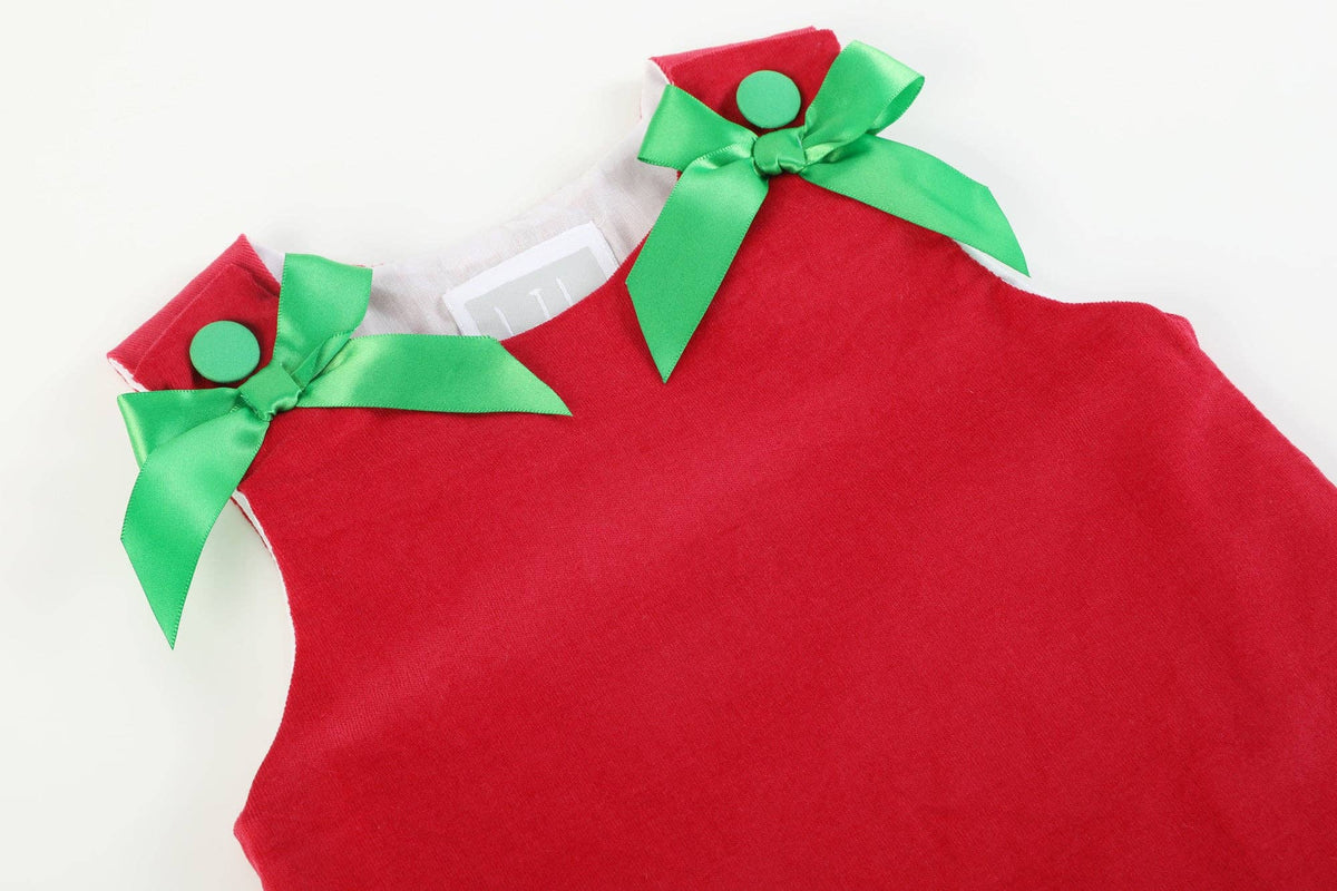 Red Corduroy Christmas Applique Bow Dress — Lil Cactus Baby & Toddler Dresses