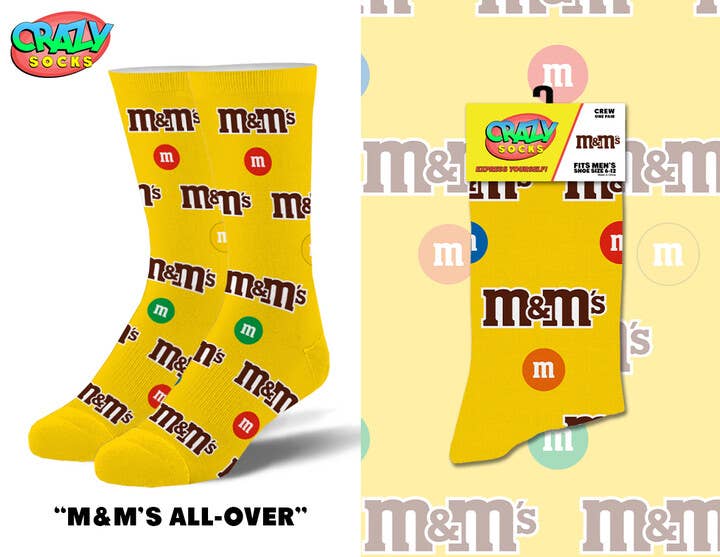 M&Ms All Over Novelty Crew Socks - Premium socks from Crazy Socks - Just $7! Shop now at Pat's Monograms