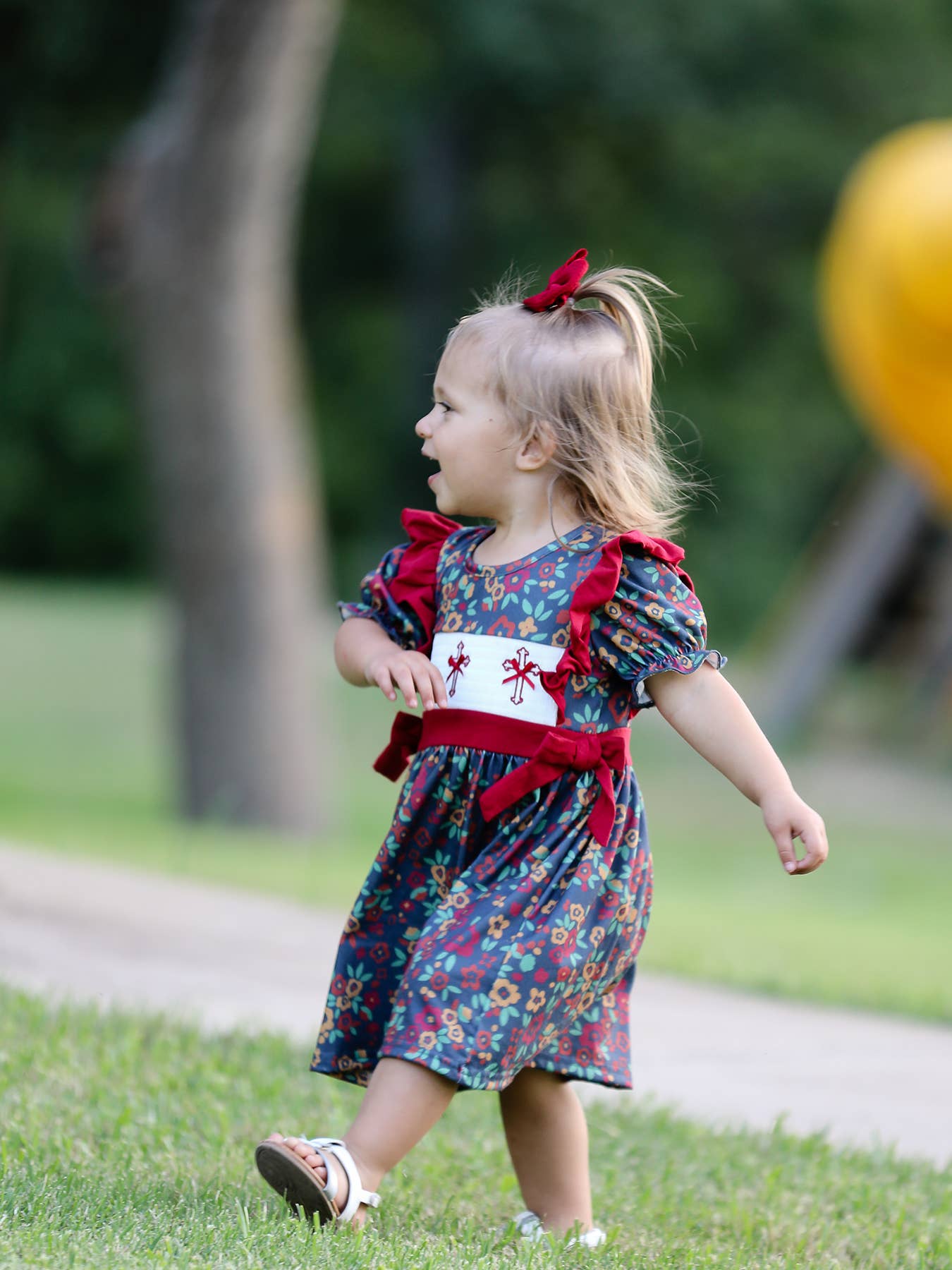 Vintage Floral Smocked Cross Bishop Dress - Premium Baby & Toddler Dresses from Rylee Faith Designs - Just $28.95! Shop now at Pat's Monograms