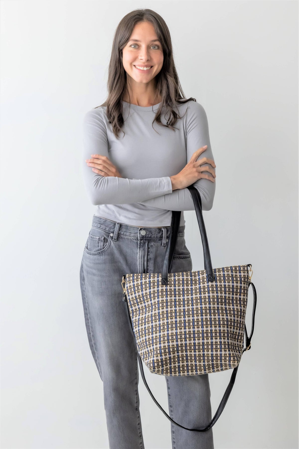 Retro Plaid Tote / Shoulder Bag