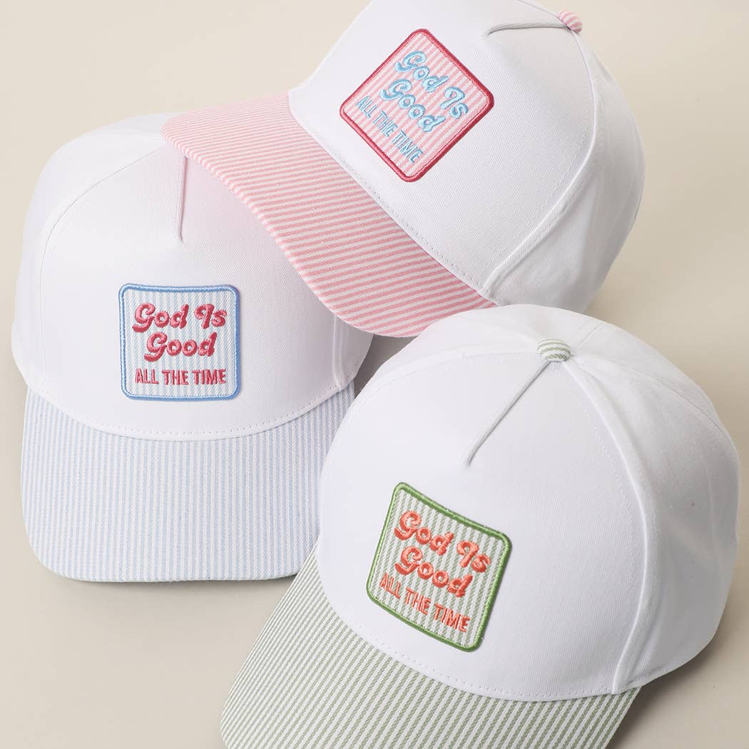 God Is Good Embroidered Patch Seersucker Brim Cap — Fashion City
