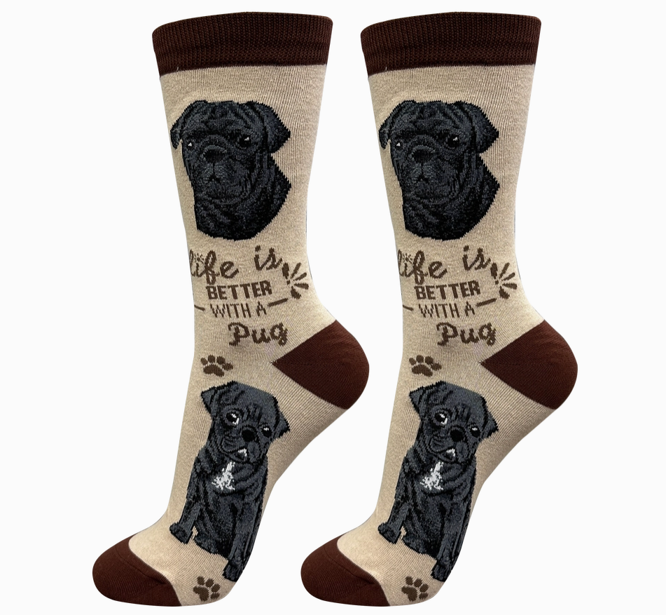 Black Pug - Life is Better Socks - Premium Socks from Sock Daddy - Just $10.95! Shop now at Pat's Monograms
