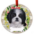 Shih Tzu Black and White Ceramic Wreath Ornament - Premium Christmas Ornament from E&S Pets - Just $9.95! Shop now at Pat's Monograms