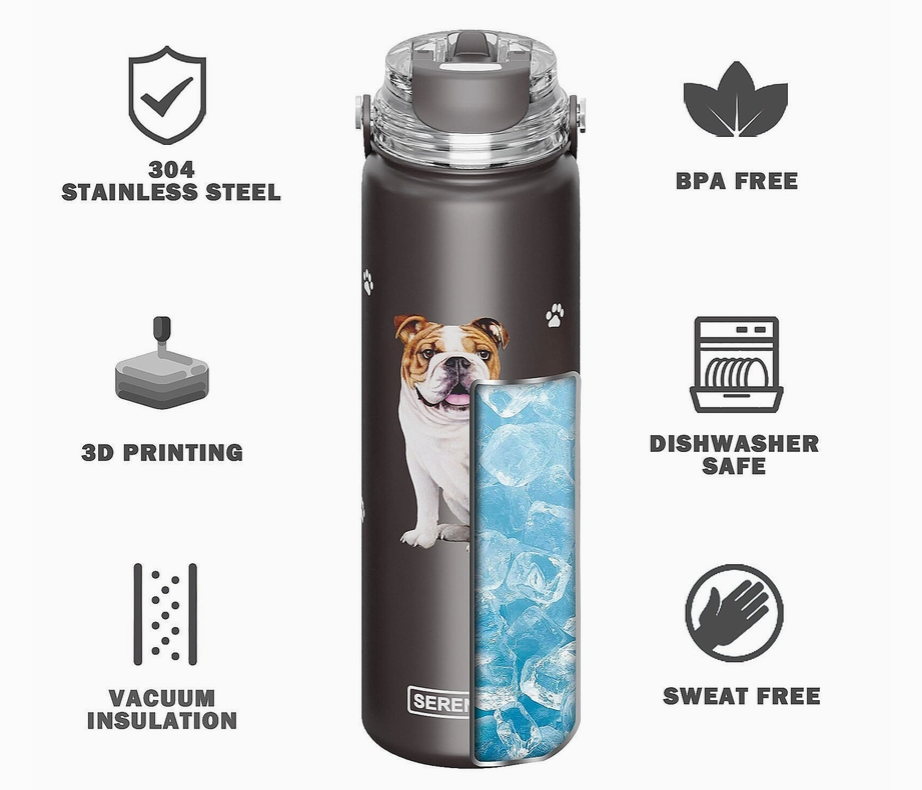 Dachshund, black Stainless Steel Water Bottle 24 Oz. SERENGE — E&S Pets