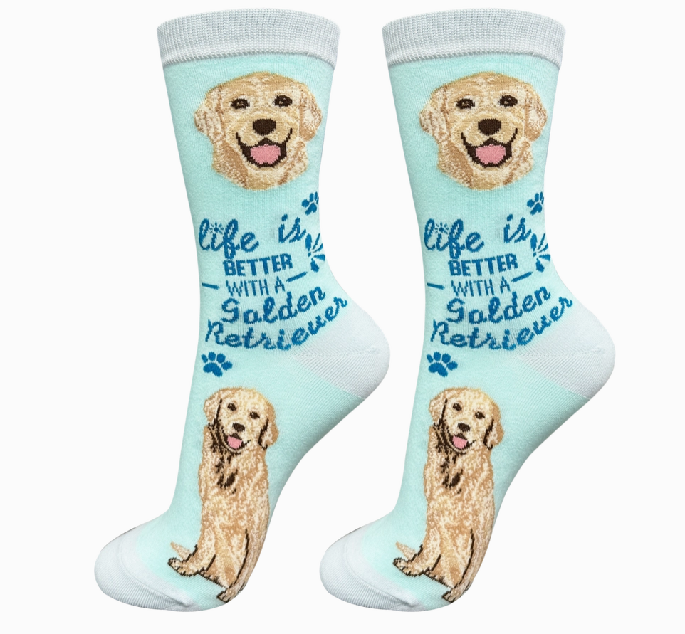Golden Retriever Life is Better Socks- Light Blue - Premium Socks from Sock Daddy - Just $10.95! Shop now at Pat's Monograms