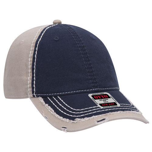 Distressed Two Tone Twill Cap w/ Heavy Stitching — Otto Caps Headwear