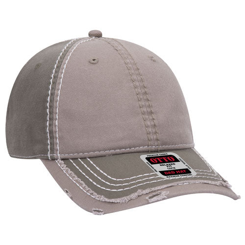 Distressed Two Tone Twill Cap w/ Heavy Stitching — Otto Caps Headwear