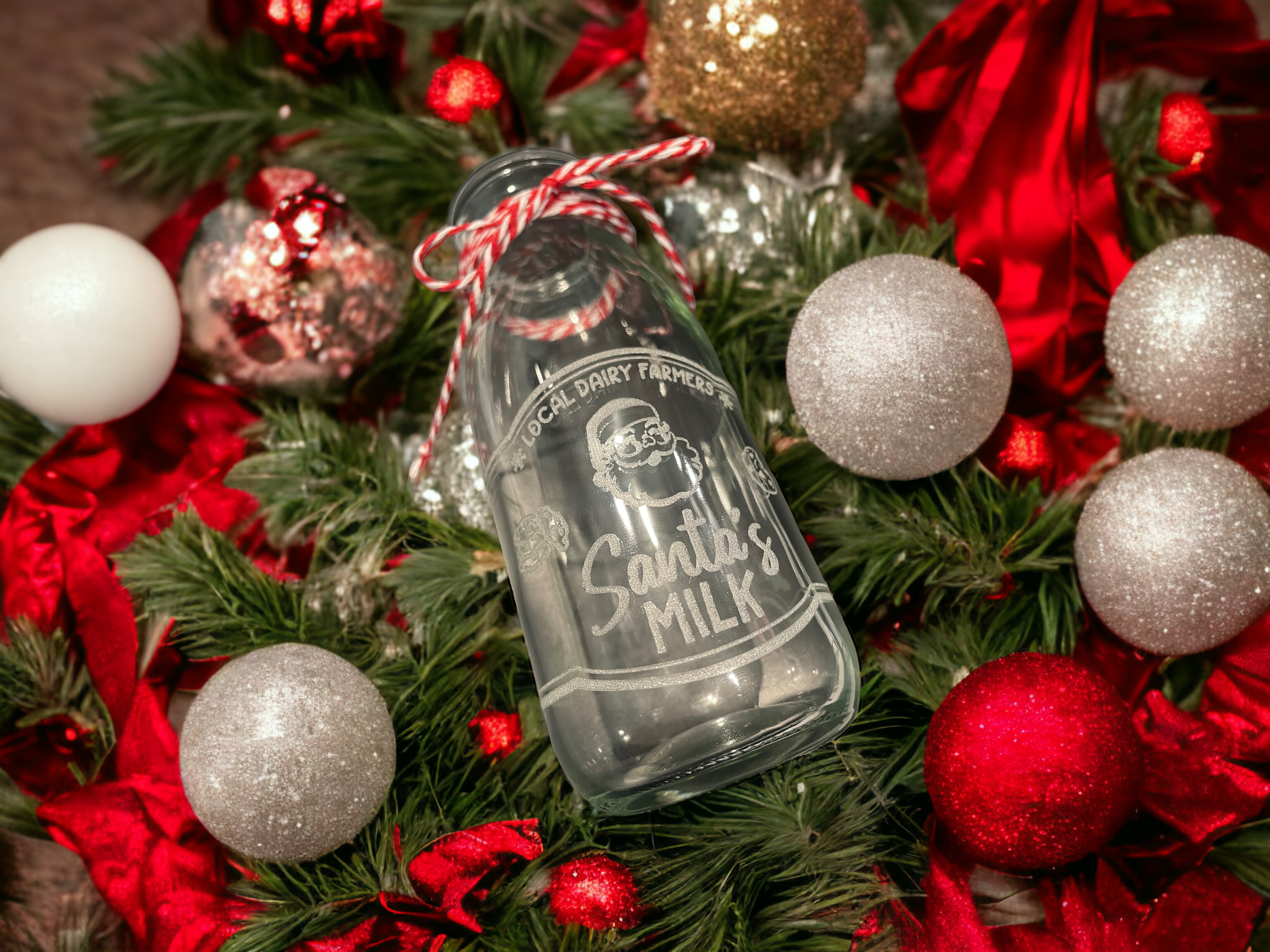 Santa's Milk Glass Bottles - Premium drinkware from Pat's Monograms - Just $12.95! Shop now at Pat's Monograms