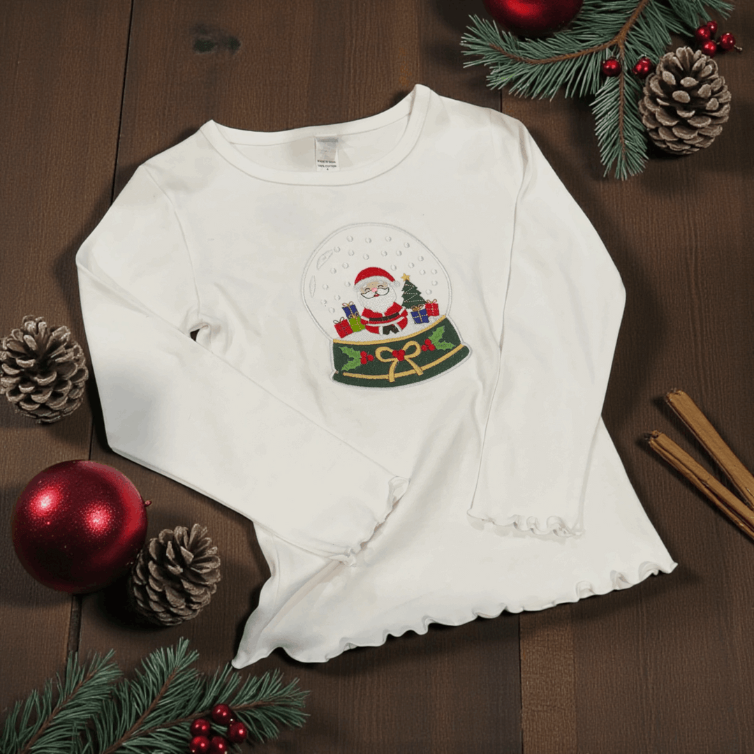 Santa Globe Tees and Infant Gowns - Premium Christmas Shirts from Pat's Monograms - Just $19.95! Shop now at Pat's Monograms